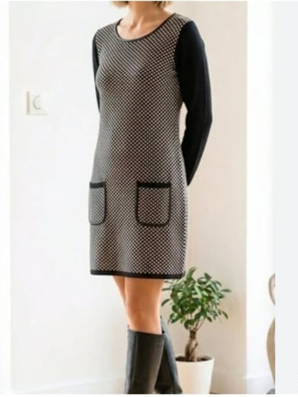 Joseph Ribkoff Retro Black And White Polka Dot Dress